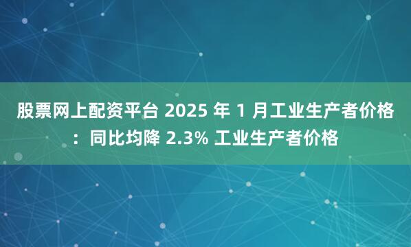 股票网上配资平台 2025 年 1 月工业生产者价格：同比均降 2.3% 工业生产者价格